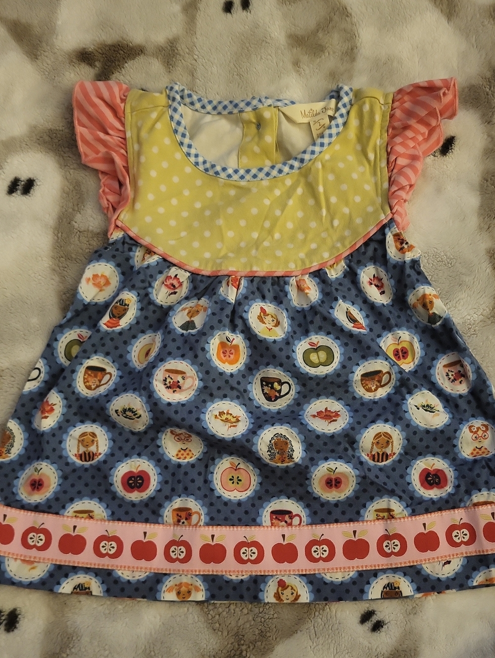 Matilda Jane Blue Apple & Polka Dot Dress with Yellow Yoke